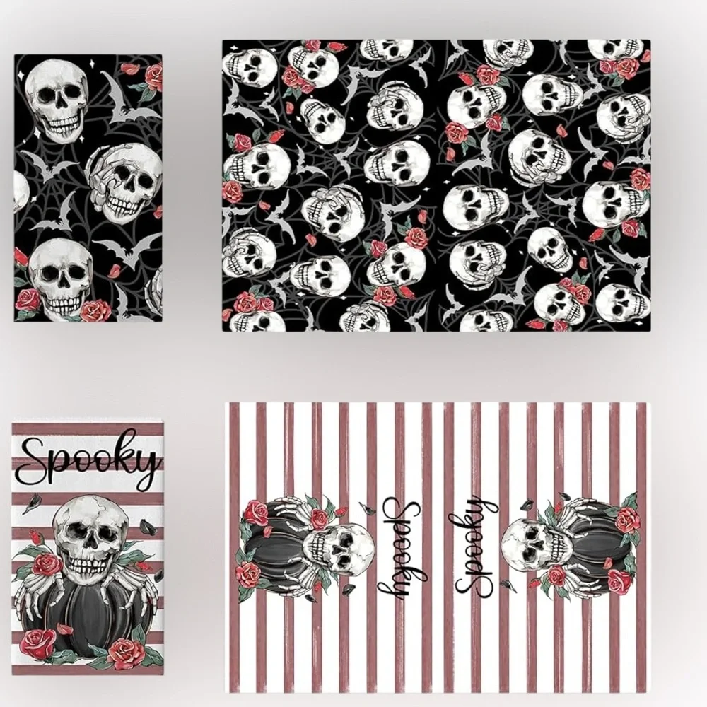 NWT Gothic Skull & Roses Hand Towel Set – 2-Pack • Spooky • Goth Decor • Sealed